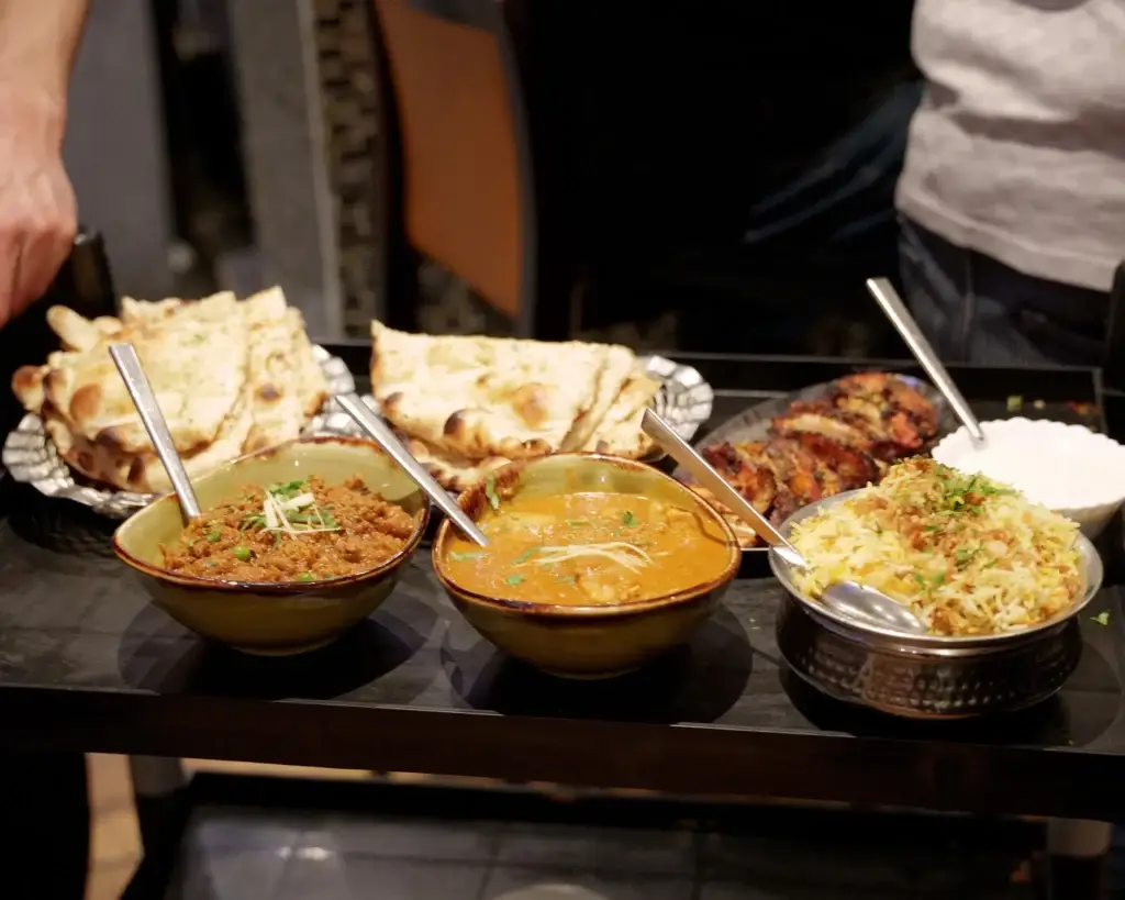Biryani, curries and naan ready to serve from the Dawat kitchen