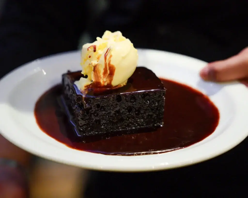 Hot chocolate pudding with ice cream at Dawat Bar and Kitchen