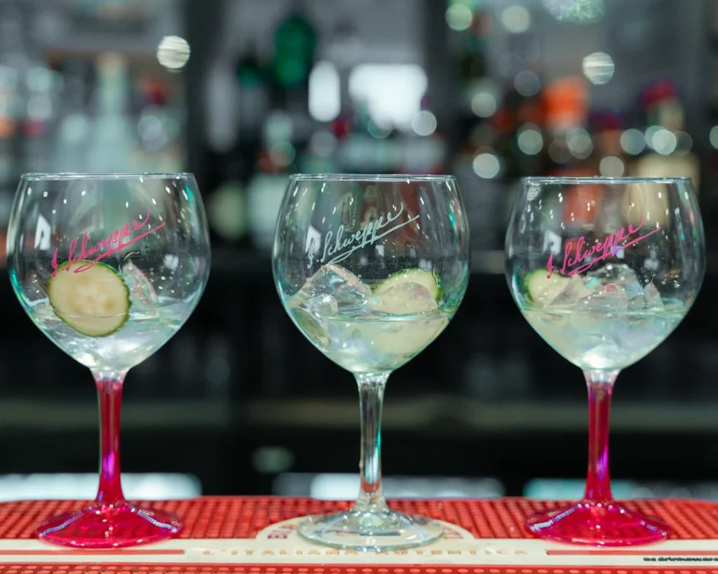 Gin and tonics on the bar at Dawat Bar and Kitchen